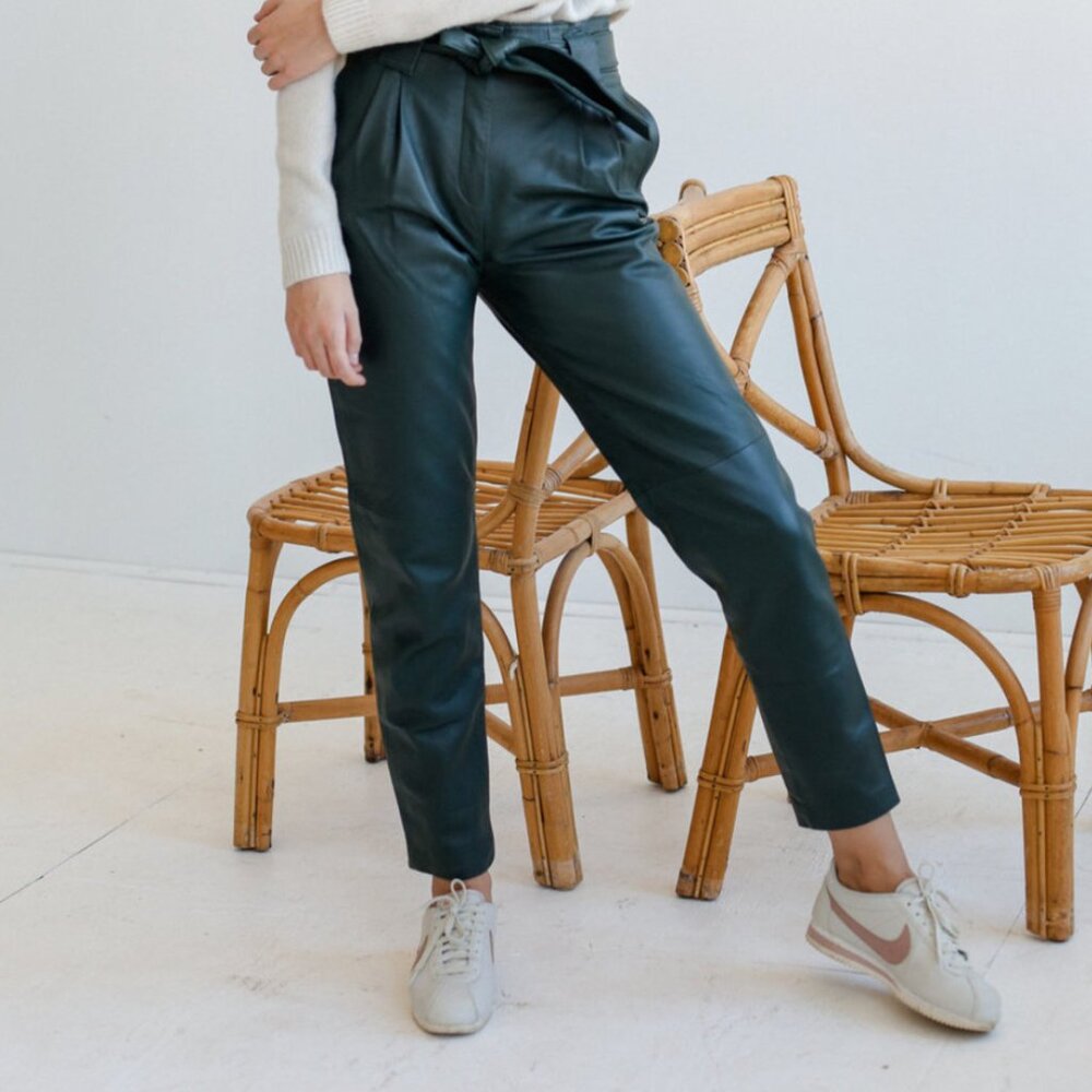 Just Female Need Supply Sago Leather Pants Trousers - Pine Grove Green - XS